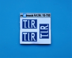 T.I.R. Schild Aufkleber weiss/blau 3 Stück