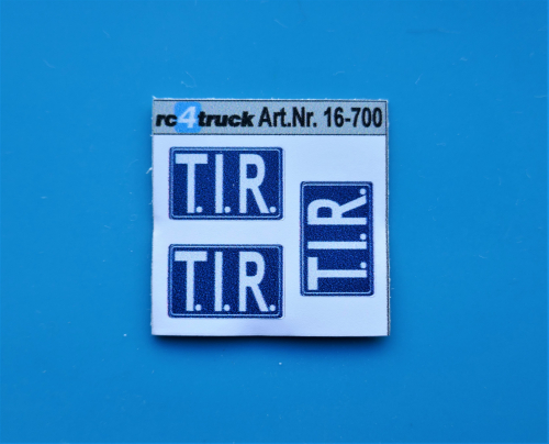 T.I.R. Schild Aufkleber weiss/blau 3 Stck